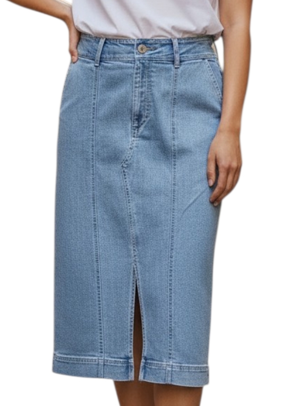 INC International Concepts Light Blue Denim Midi Skirt